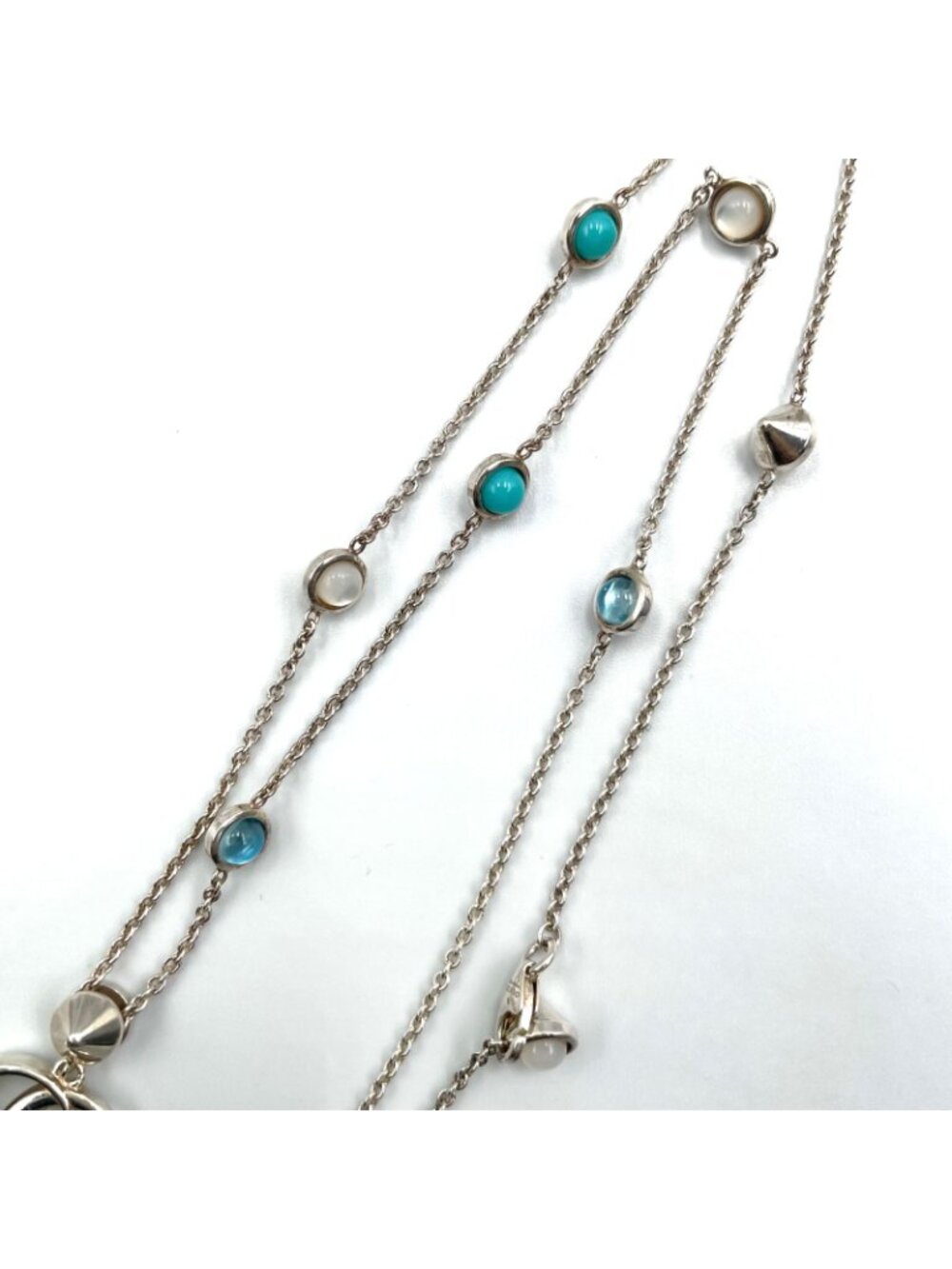 Gucci Double Mother of Pearl Resin Silver Turquoise Blue White Necklace - Picture 6 of 12